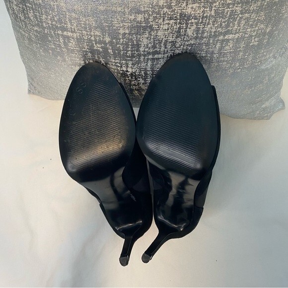 Guess Black Zipper Unique Sheer Net Suede Peep Toe Stiletto Heel Boot Shoe SZ9.5 - Picture 10 of 16
